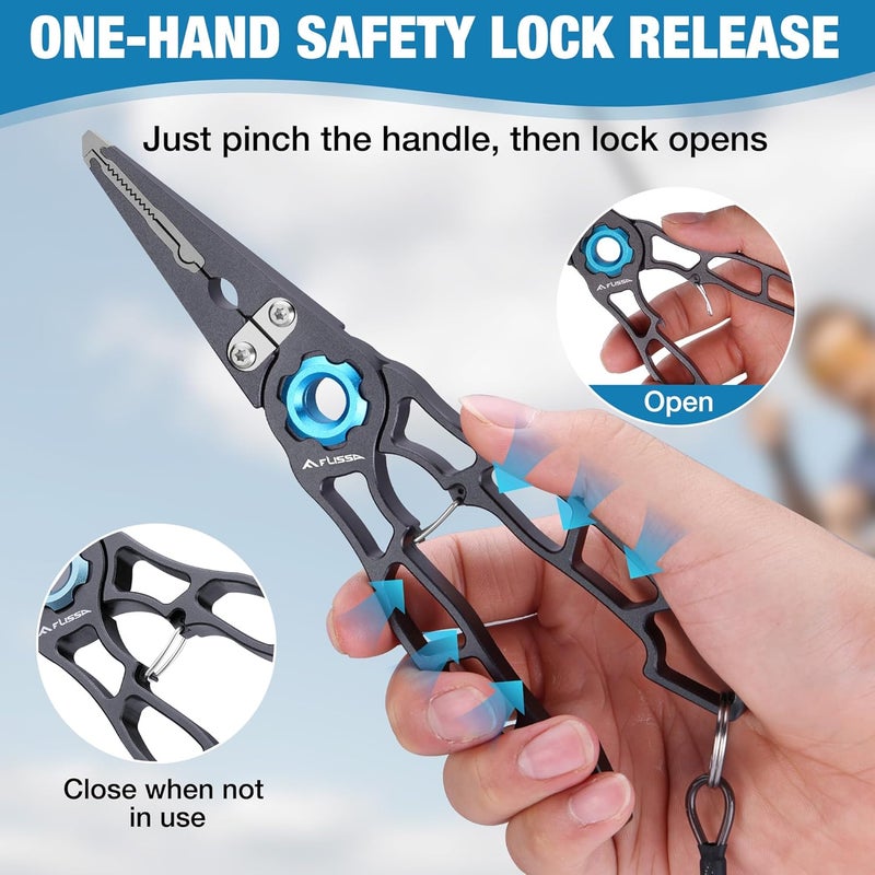 FLISSA 7.5 Inch Lightweight Fishing Pliers, Titanium 6Al-4V Jaw and Tungsten Carbide Line Cutters, Safety Lock Fish Pliers with Aluminum Handle, Sheath & Lanyard, Fishing Gear Gifts for Men - Image 5
